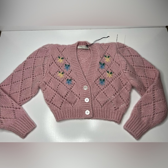 ALLESANDRA RICH Floral Wool Cropped Cardigan Pink Size 36 New - Picture 6 of 6